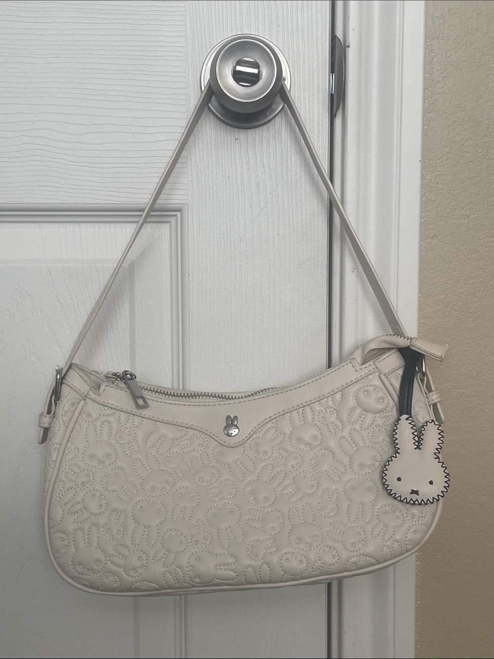 MIFFY Cream Embroidered Shoulder Bag